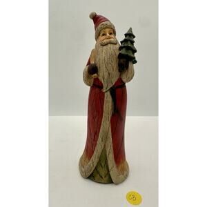 Vintage Resin Santa Figurine WB349 Red Coat Tree Gifts 8.5” Christmas Decor